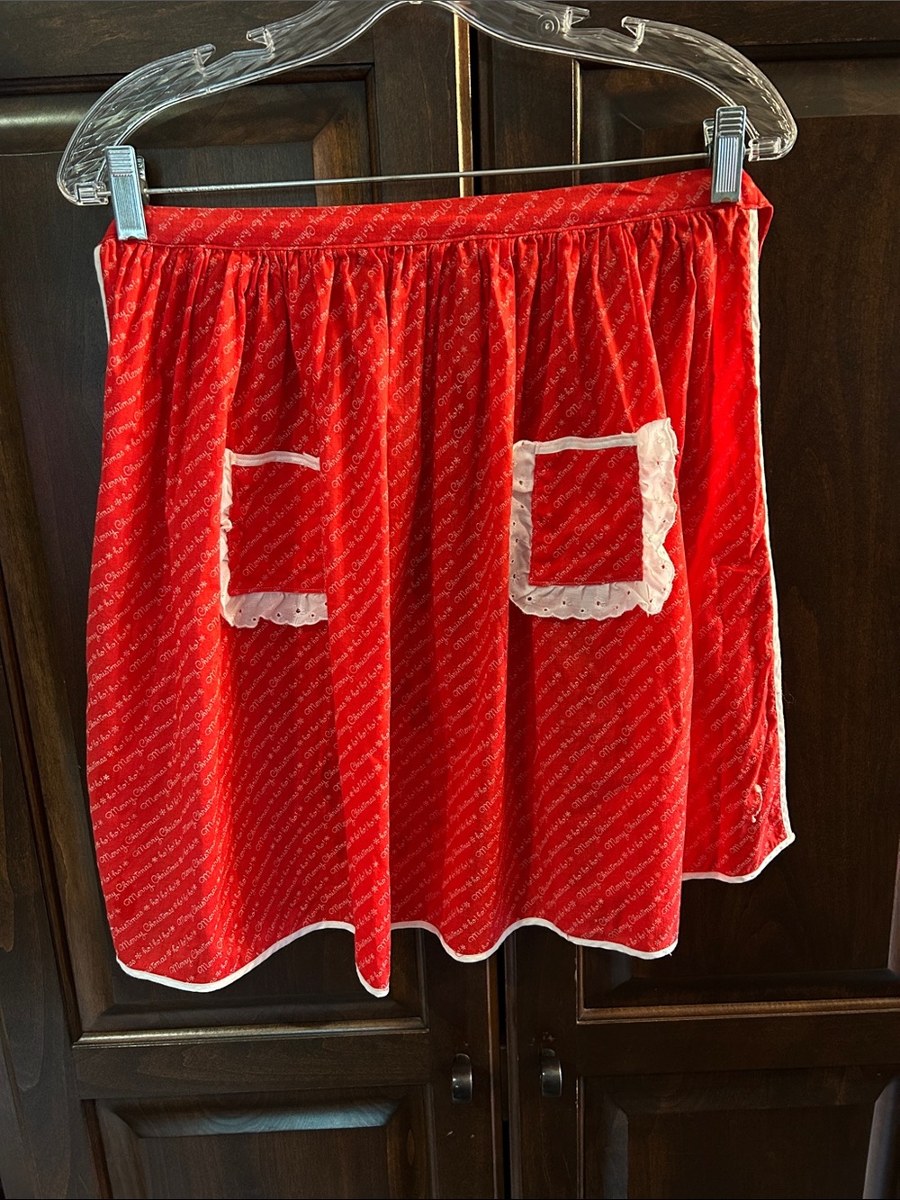 80’s Merry Christmas 1/2 Apron Red w White Trim